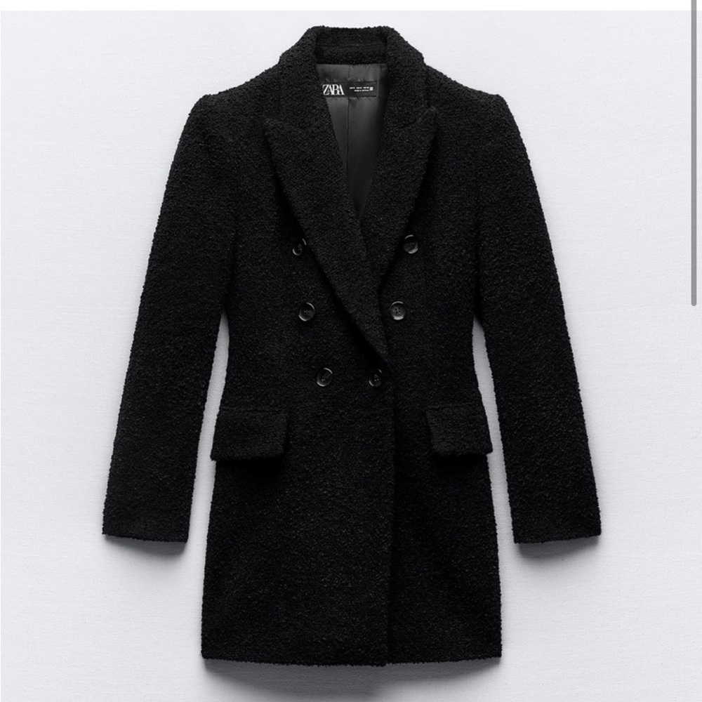 NWT ZARA LONG BOUCLE DOUBLE BREASTED BLAZER JACKET SHERPA TEDDY COAT BLACK